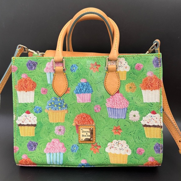 Dooney & Bourke Handbags - Rare DOONEY & BOURKE Kelly Green Cupcake Print Coated Canvas Limited Ed Satchel